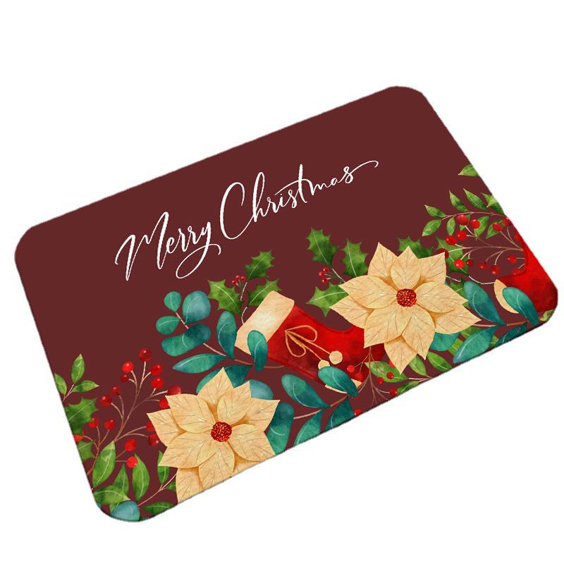 Festive Red Non-slip Absorbent Door Mat - Christmas Crystal Velvet