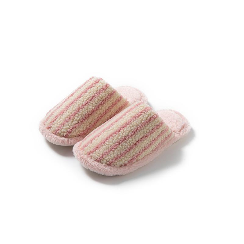Soft Plush Slippers for Women Striped Cotton House Shoes Warm Winter Indoor Footwear