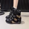 Spring and Autumn Heel Inner Height Increasing Short Boots Velcro High Top Boots Spice Girls Retro Casual Shoes Women