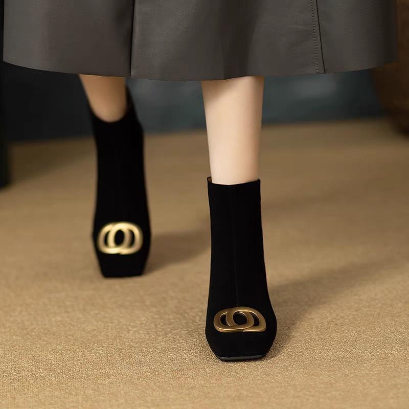 Autumn Winter High Quality Zipper Design High Heel Womens Boots 2025 Trend New Metal Decoration Casual Party Women's Ankle Boots