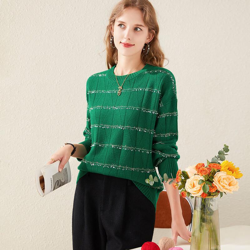 TUHUANG Women's Thick Pure Wool Crew Neck Pullover Sweater (TW34Y4893)