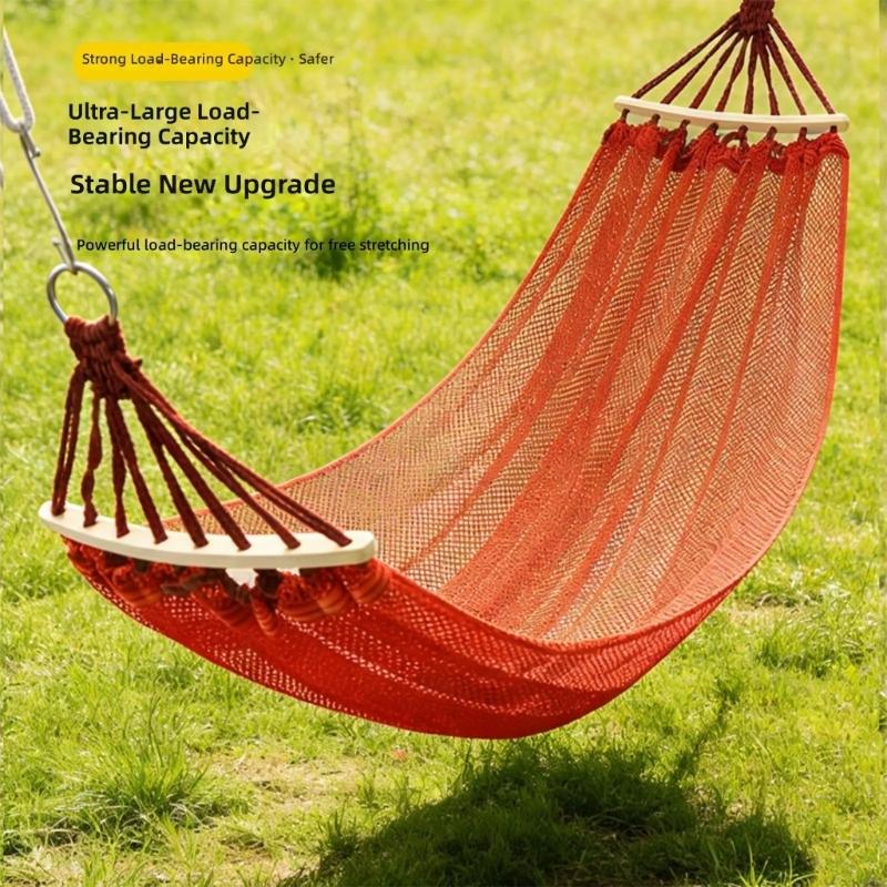 Outdoor-Campinghängematte für Entspannung im Hinterhof und im Garten, Atmungsaktives Netzbett mit Tragetasche