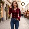 Women's Fashion Bell Sleeve Button Down Casual Blouse Top