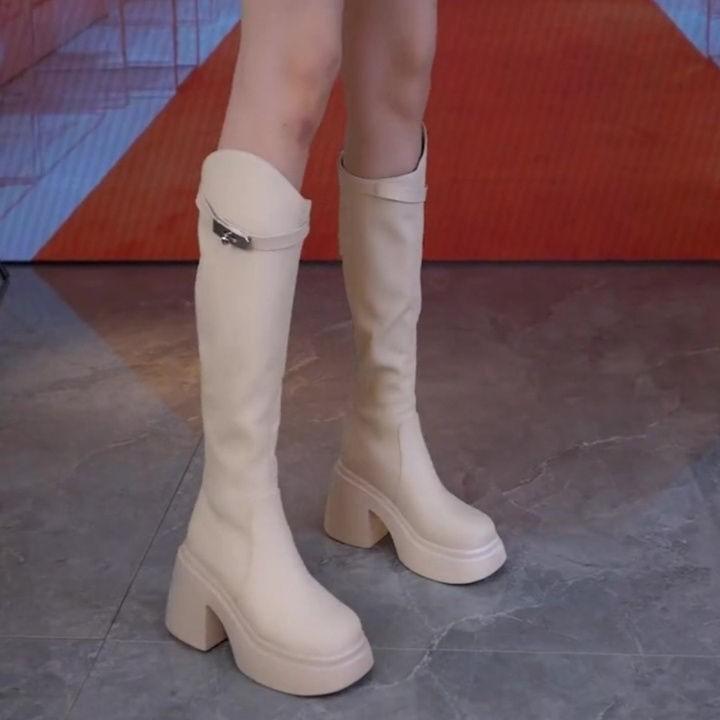 Tall Fashion Boots Women's 2025 Autumn and Winter New Thick-soled Thick-heeled Versatile Knight Boots Fashion High-heeled Boots But Knee