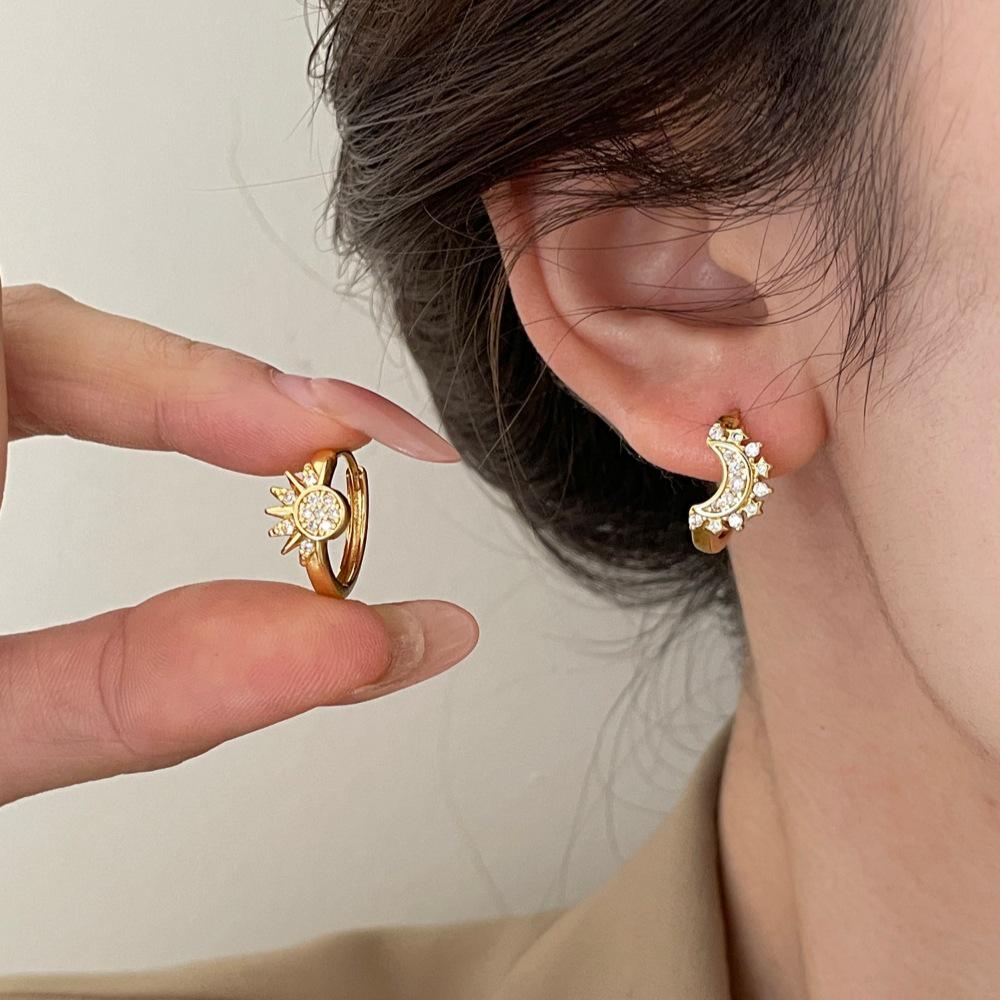 Sun and Moon Rhinestone Stud Earrings - European & American Fashion Trend Accessories