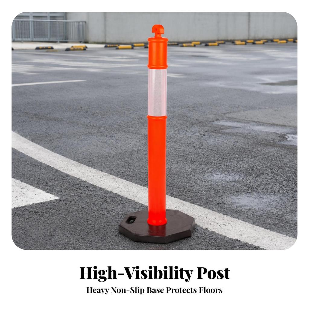Traffic Warning Post with Weighted Base | Reflective Silver Band, Quick Setup Design, marker