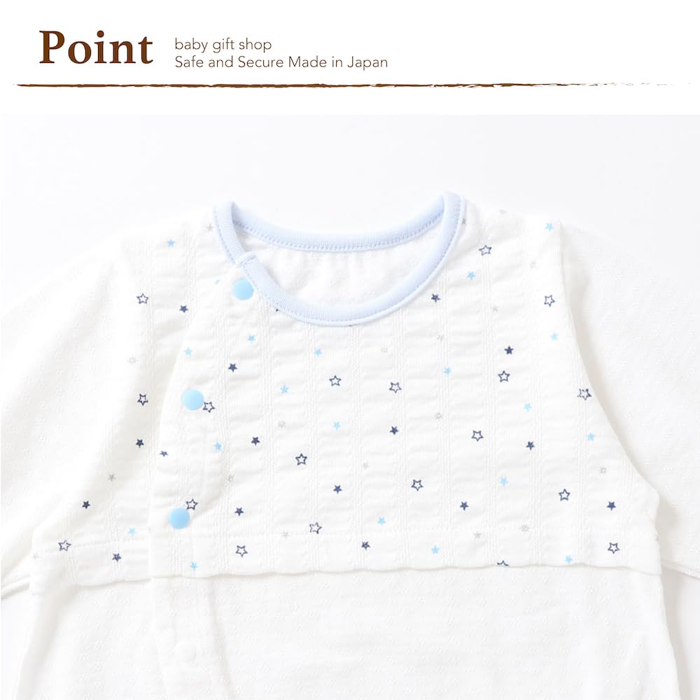 Cream De Coco with Interchangeable Crotch Made In Striped Jacquard Star Baby Two-Way All-in-One Snaps, Japan, Spring/Summer, Pattern, Clothes,