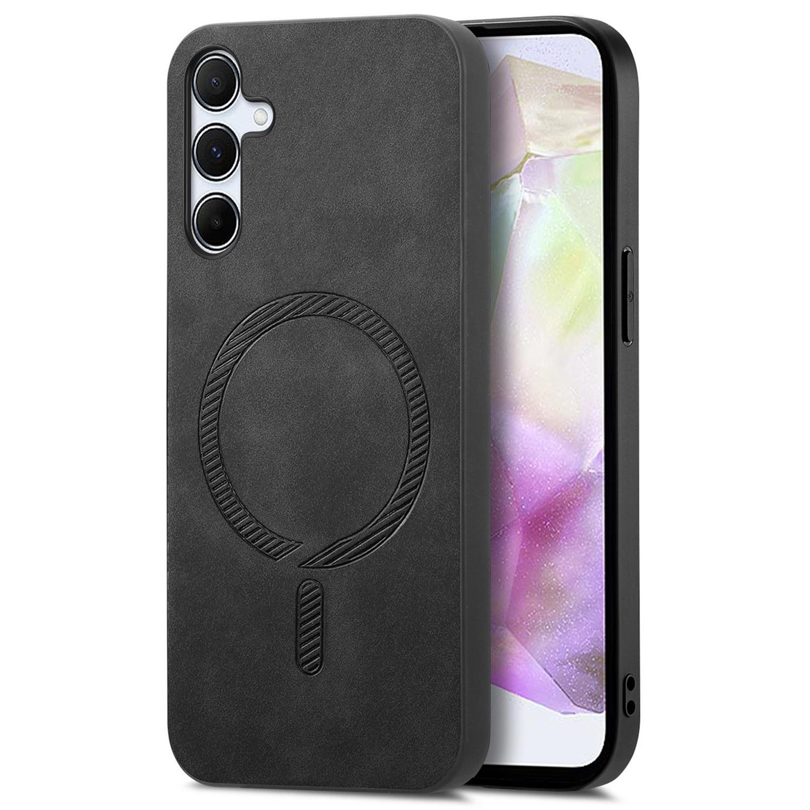 

Для Samsung Galaxy A35 5G Кожаный задний чехол Совместимый с MagSafe Приятный на ощупь Чехол для телефона Black