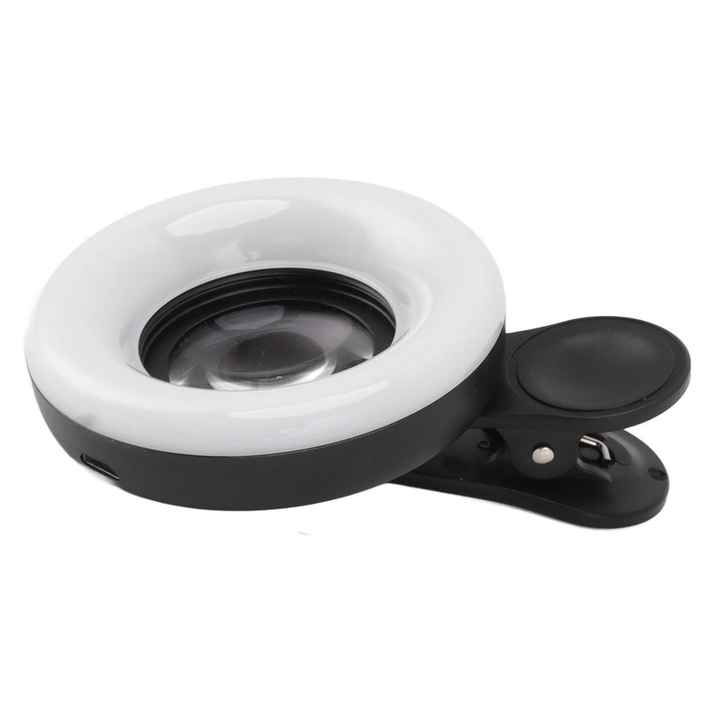 15x Phone Camera Macro Lens With Mini Clip Ring Light 2800 To 6500k Phone Ring Fill Light Lens For Photography Video