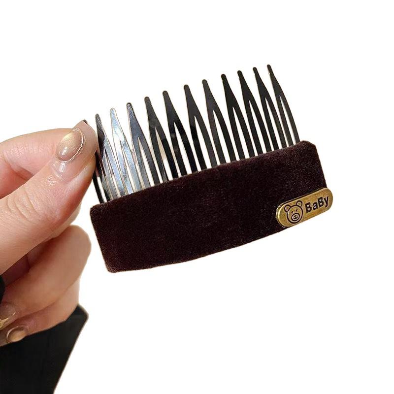 Velvet Upside Down Comb Hair Clip for Women - Fixes Bangs, Baby Hair, and Back of Head Hairpin Headwear, Retro Autumn/Winter 2025 Style.