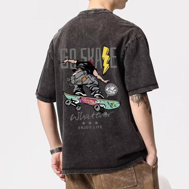 

2025 Новая американская модная марка Футболка с принтом букв Мужская летняя модная марка Ins Свободный повседневный топ 5XL серый