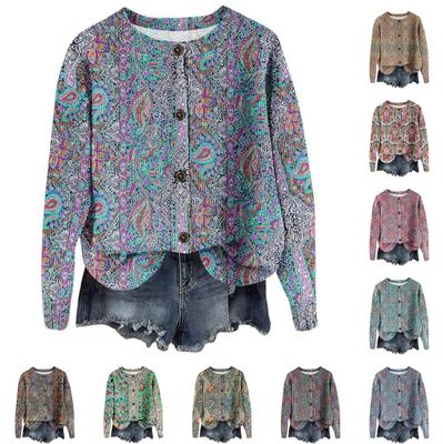 Women's Vintage Knit Button Vintage Print Cardigan Jacket