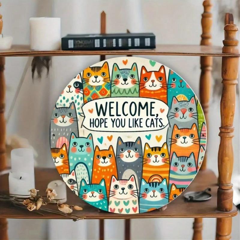 Welcome Cat Iron Sign Wall Decor Colorful Home Porch Room