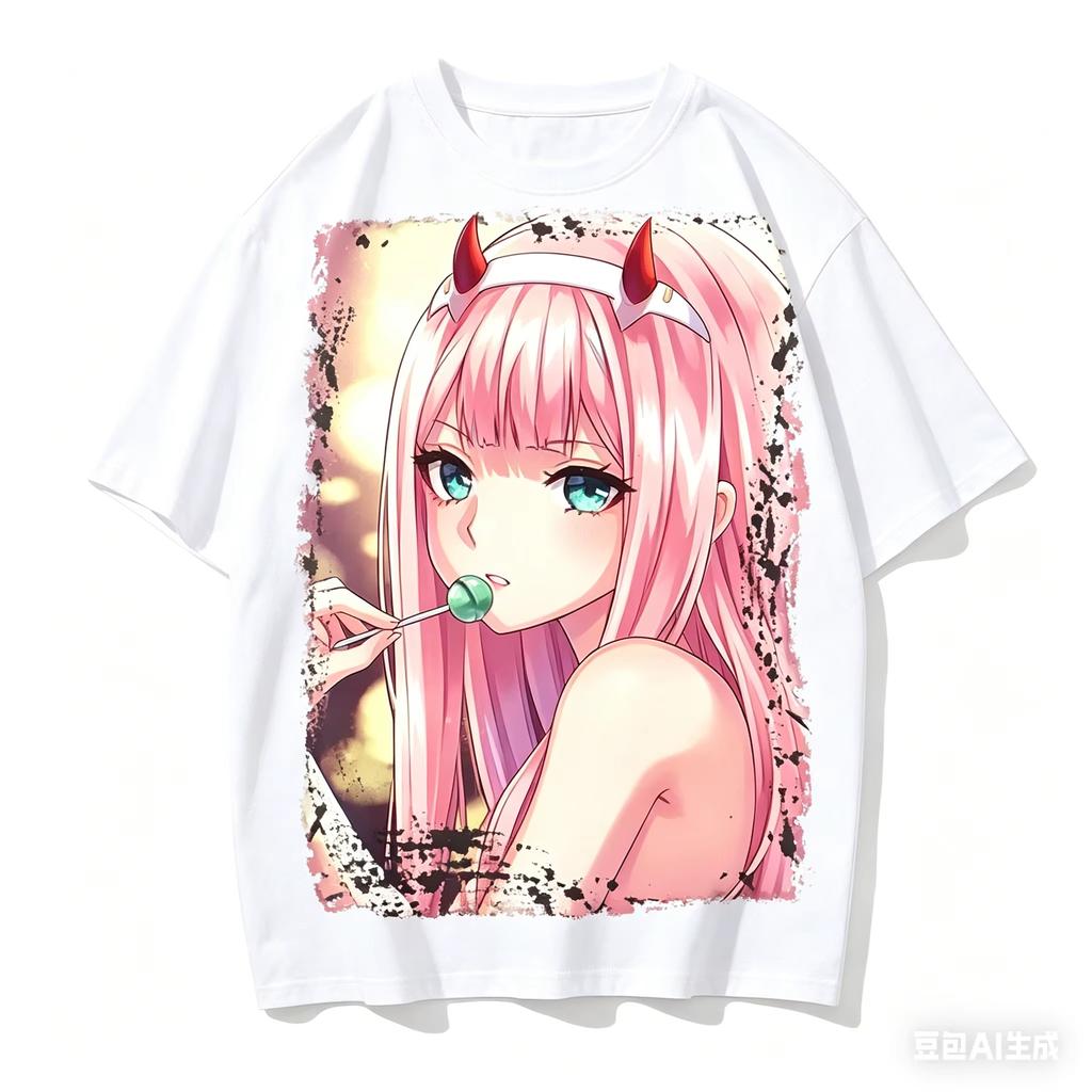 Unisex 2026 Summer Darling In The Franxx Zero Two Anime Graphic Vintage Loose Harajuku Streetwear Casual T-shirt