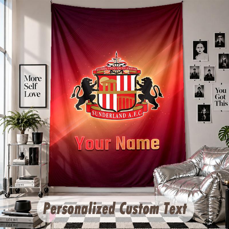 Wall Hanging Tapestry With Custom Name & Text, Sunderland FC Decorative Tapestry For Bedroom