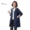 Long Length Jacket Spring Fall Women Hooded Sleeves Drawstring Plus Size Pockets Zipper Lady Closure Coat Windbreaker Mid Solid Color Big Windproof
