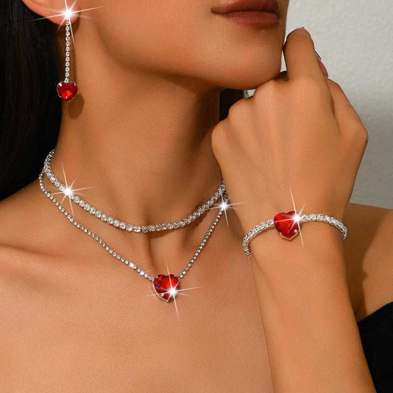 Meier Heart rhinestone necklace earrings bracelet three-piece set fashion bridal suit