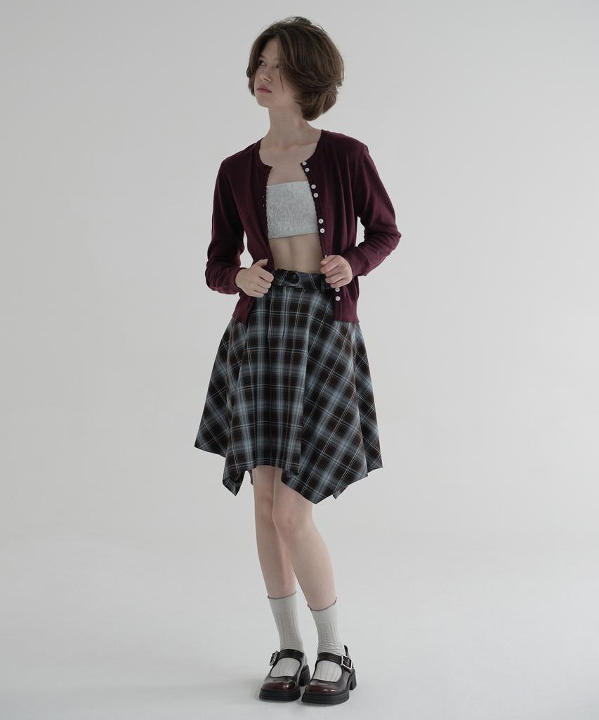 Margarine Fingers Unbalanced Check Skirt (Purple)