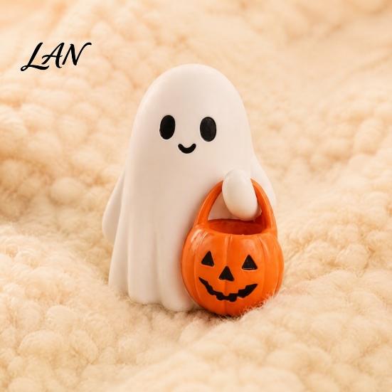 Indoor Festival Atmosphere Halloween Cute Ghost Figurine, Small Red Heart Pumpkin Bucket Statue, Seasonal Decorative Gifts Resin Funny Ornament