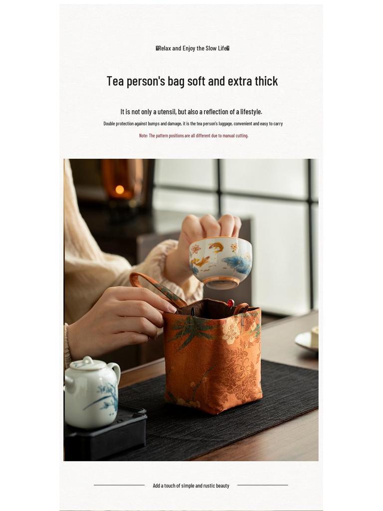 Portable Fabric Bag for Tea Set and Accessories - High-End Chinese Design