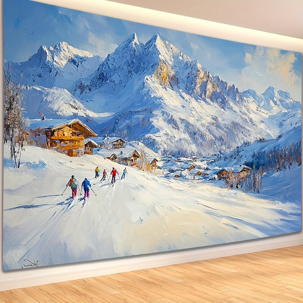 Winter skiing scene Digital printing polyester wall hanging tapestry decorative Living room bedrooms Office background gift