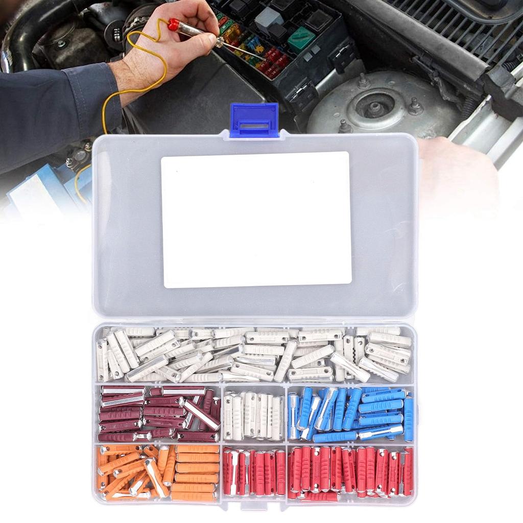 Hilitand 200pcs European Car Fuse Continental Car Fuse Torpedo Type Set with Plastic Storage Box