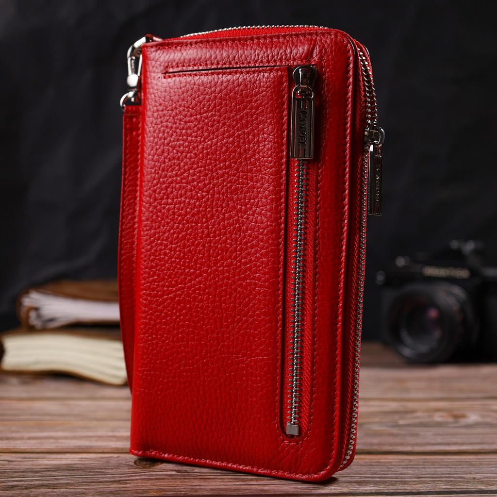 Bright Clutch for Women Made of Genuine Leather CANPELLINI 21921 Red