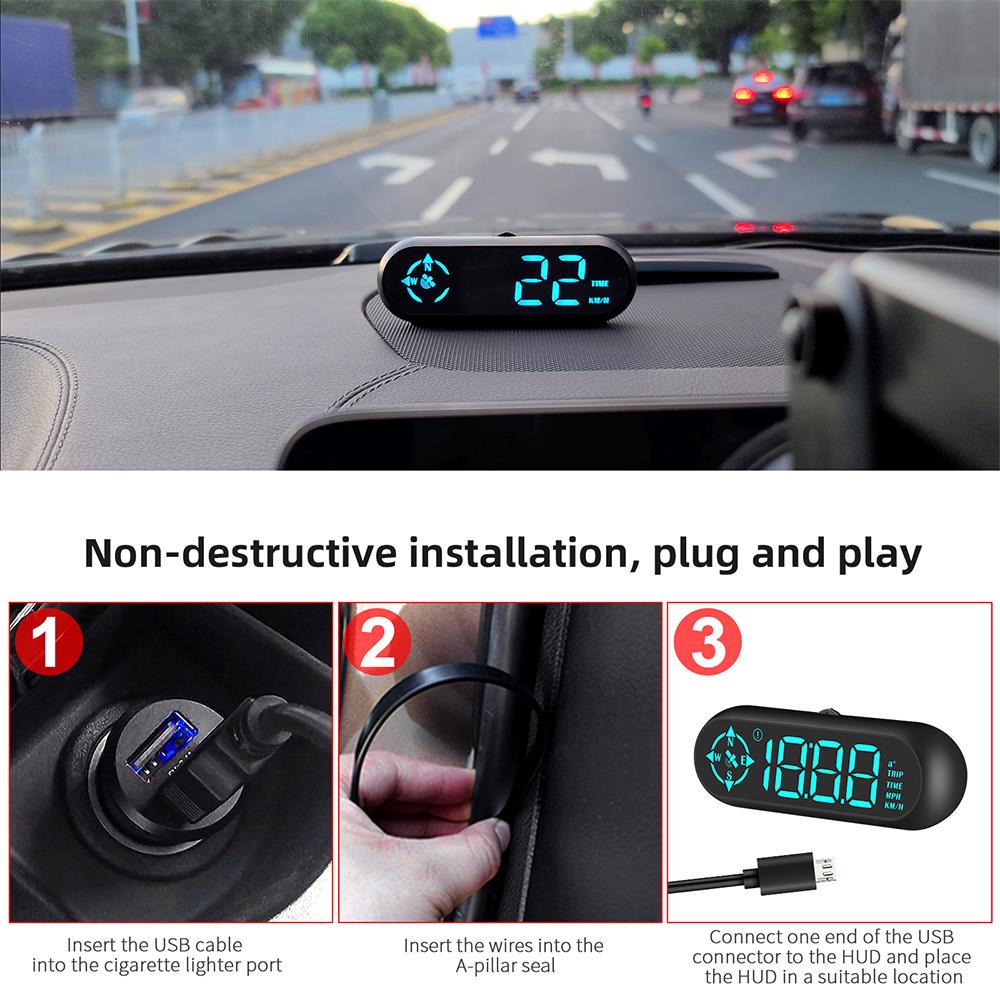 Digital Car Head Up Display HUD Speedometer Multi-functions GPS Compass RGB LED Odometer Over Speed Alarm Accessories for Truck