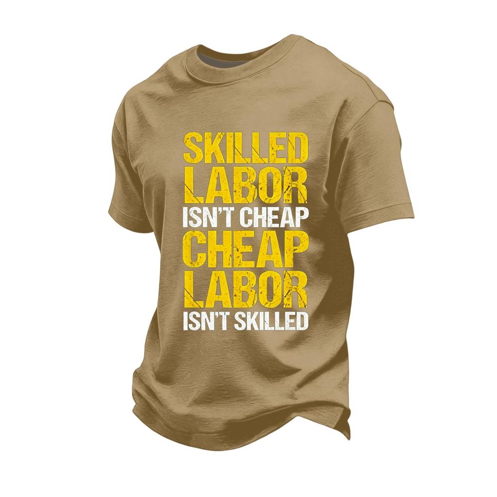 Men's Casual Loose Fit Short Sleeve T-Shirt Labor Day Graphic Printed Crew Neck Comfortable Workwear Top
