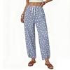 Women's Casual Straight Wide Leg Button Print Pattern Pants for Everyday Wear