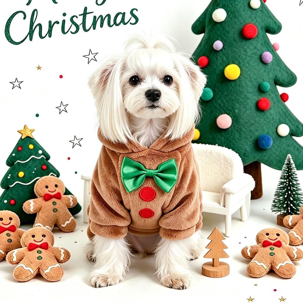 2026 Velvet Gingerbread Christmas Pet Hoodie Transformation Clothes Malzis Autumn and Winter Festival Warm Traction Hoodie