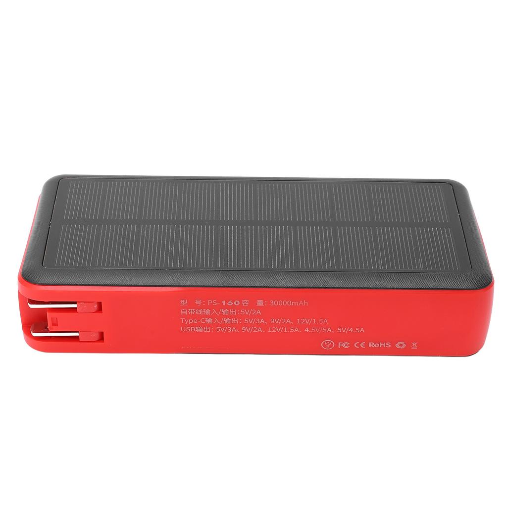 Portable Solar Power Bank ABS 30000mah with White LED Light Charger for Outdoor Camping