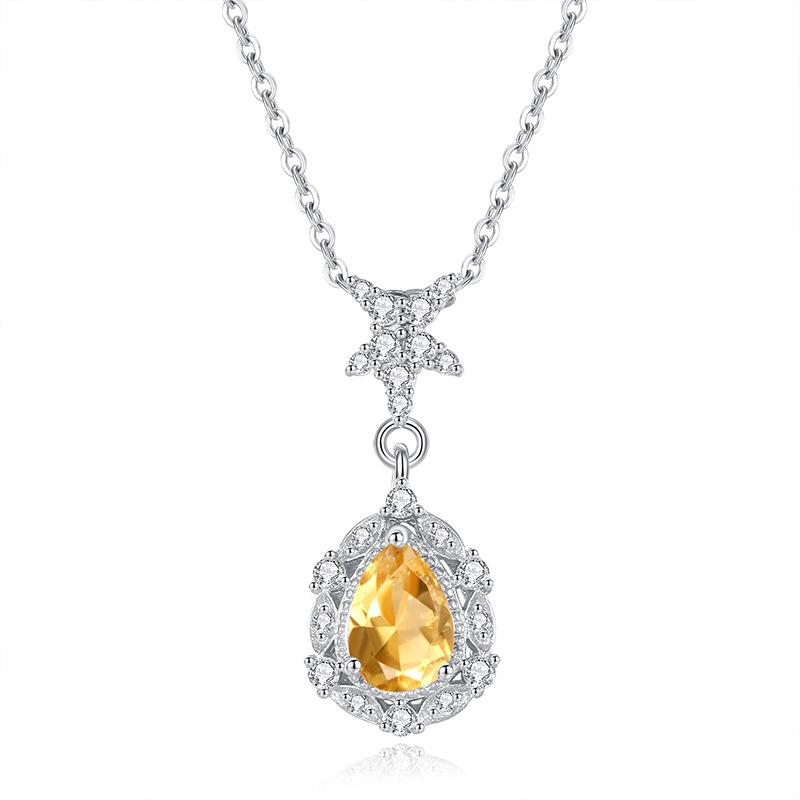 S925 sterling silver drop-shaped natural crystal stone pendant s925 sterling silver butterfly-shaped necklace niche light luxury collarbone chain