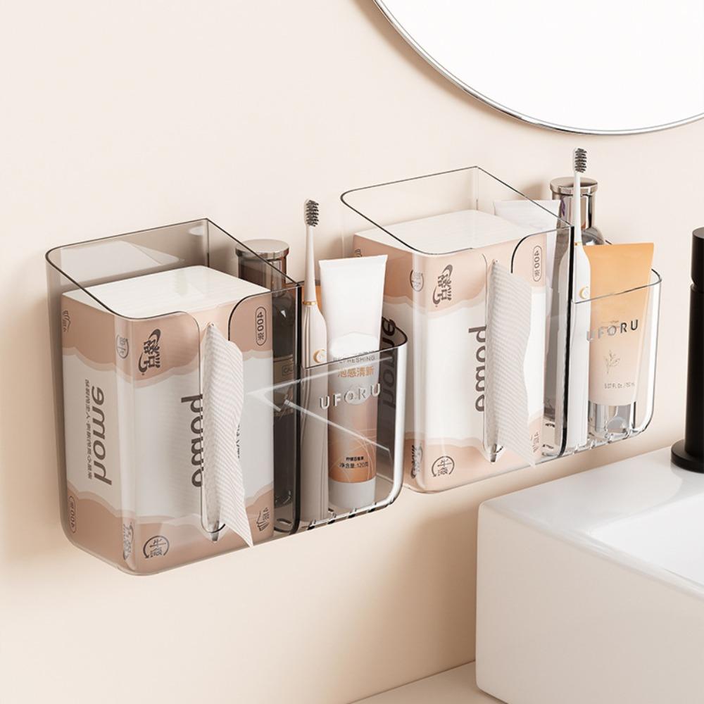 Suction Cup Wall-Mounted Tissue Box Transparent Napkin Storage Box Creative Paper Holder  Bathroom