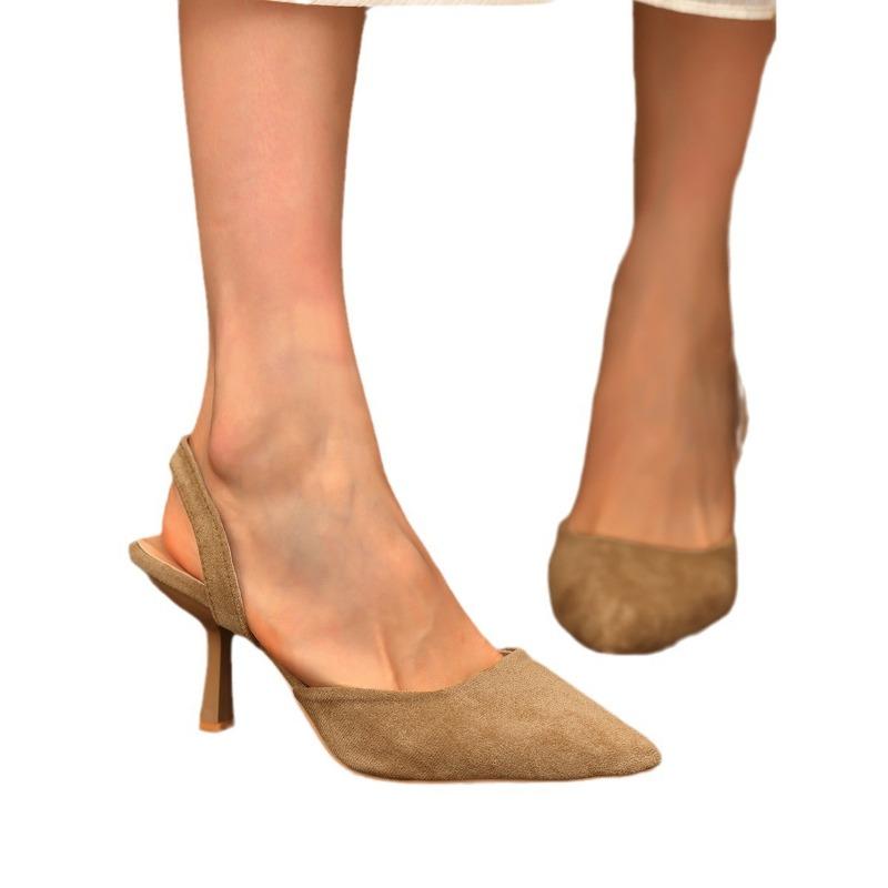 Fashion Women Sandals 2024 New Summer High Heels Closed Toe Single Sandals Thin Mid-heeled Fashion Hollow Pointed Toe Women Sandals