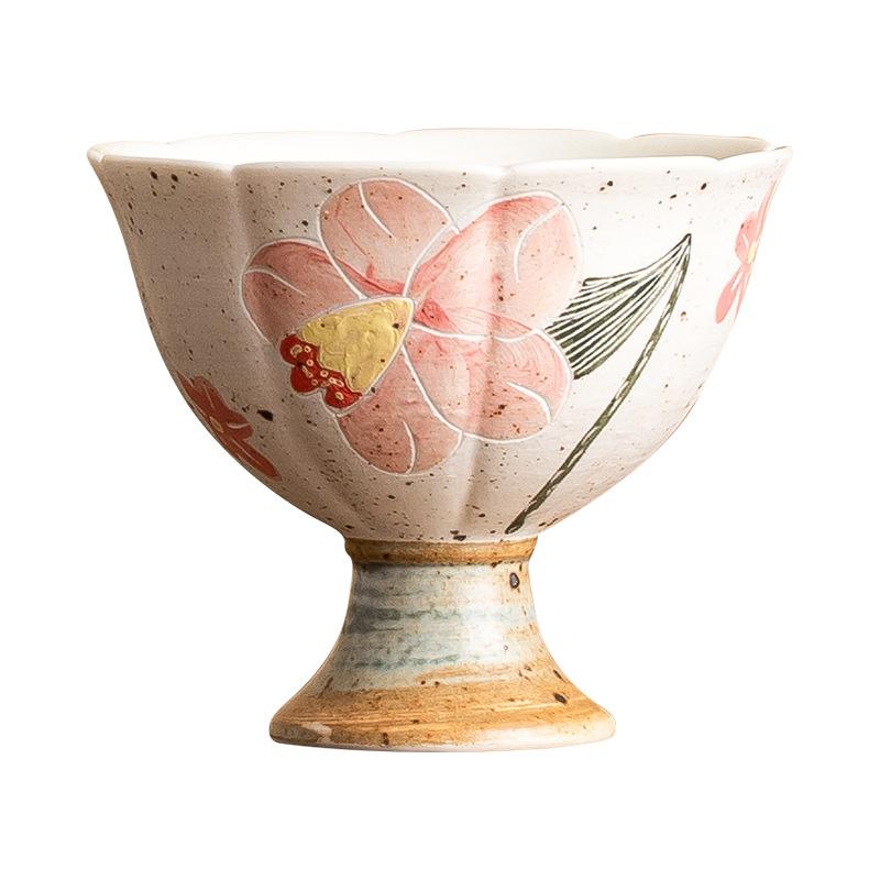 Plant Ash Master Cup Lotus Petal Teacups Ceramic Chinese Kung Fu Tea Cup Tea Ceremony Household Tasting High-foot Bowl Drinkware