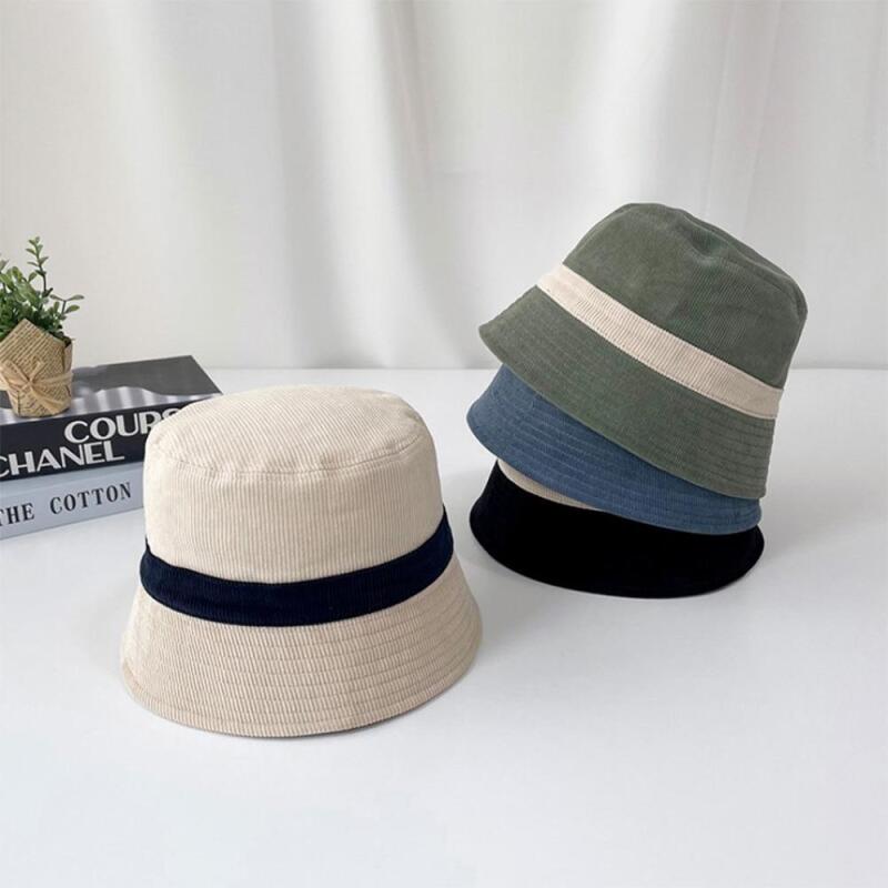 Женская и мужская однотонная вельветовая панама-ведро C6507_Black