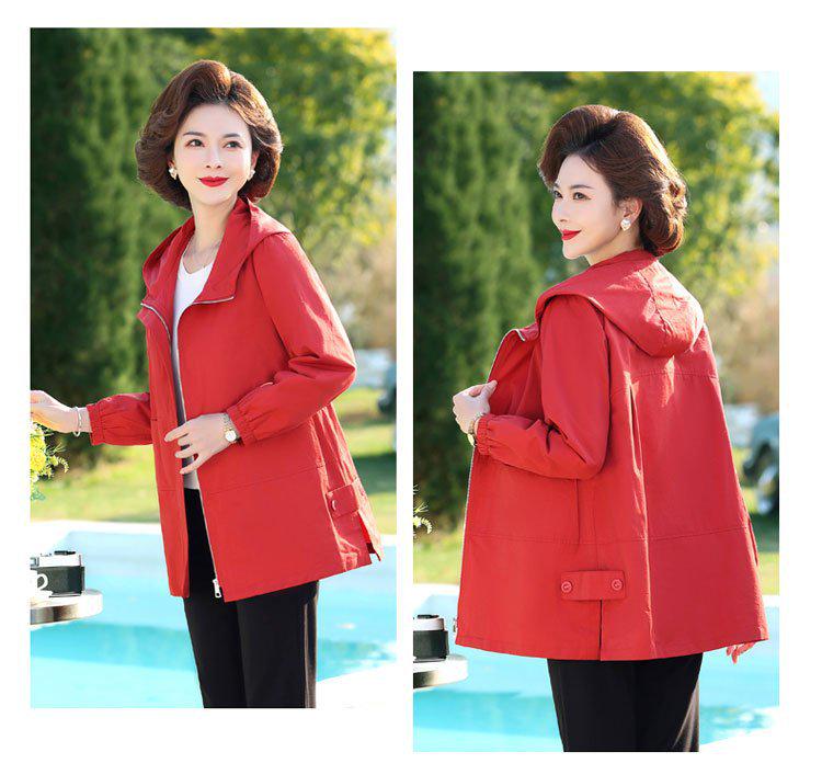 Mom's Plus Size Mid-length Hooded Trench Coat: Spring/Autumn Casual Jacket for Middle-aged Women