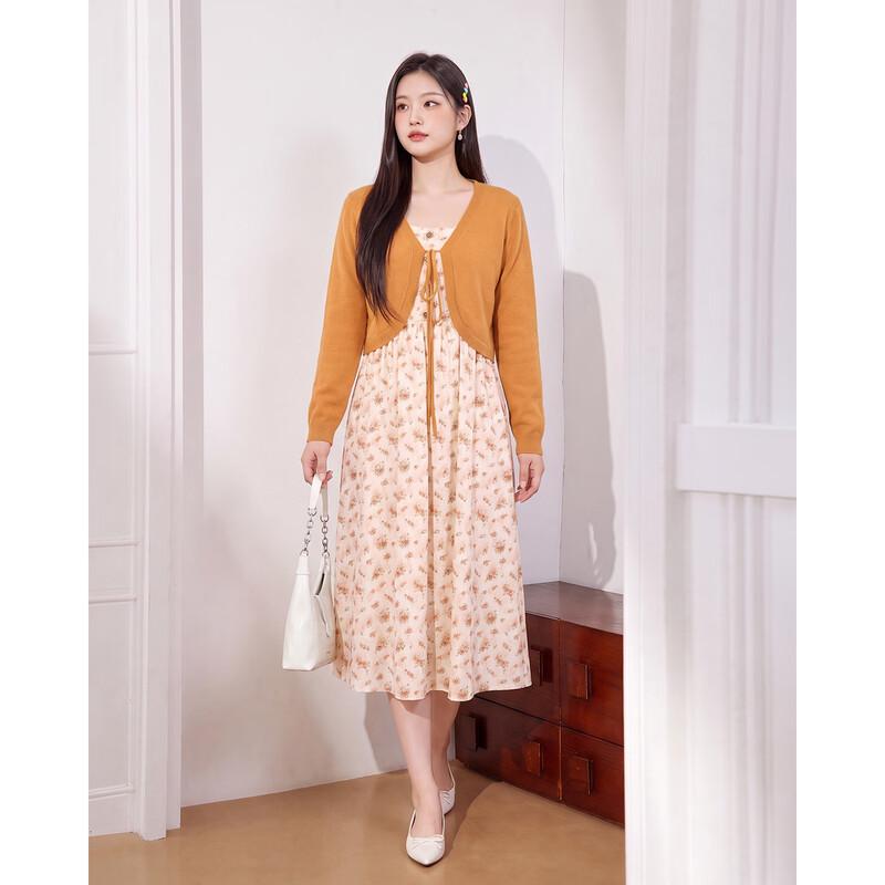 IEF Plus-Size Autumn Knitted Cardigan and Floral Dress Set