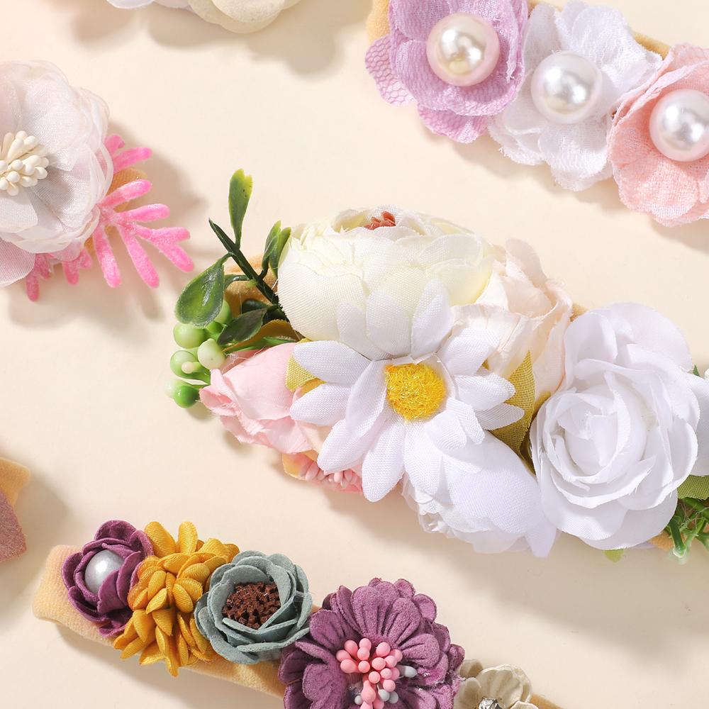 3Pcs Artificial Flower Headband for Baby Girls Sweet Wedding Hair Band Set Floral Toddler Elastic Nylon Headwear Accessories