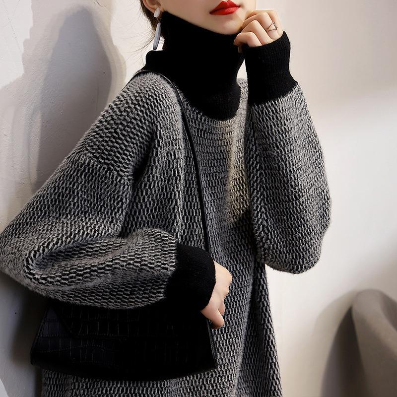 

Korean Turtleneck Sweater Women Pullover Autumn Winter Loose Outerwear Lazy Style Knit Top One Size чёрный