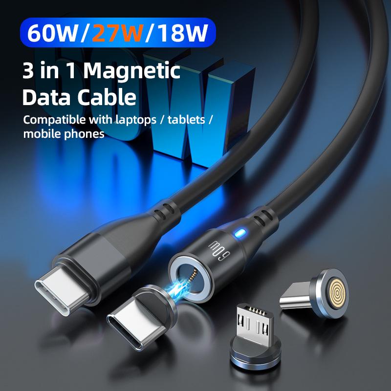 3-in-1 Magnetisches Ladekabel, 60W Schnelllade- & Datenübertragungsfähig