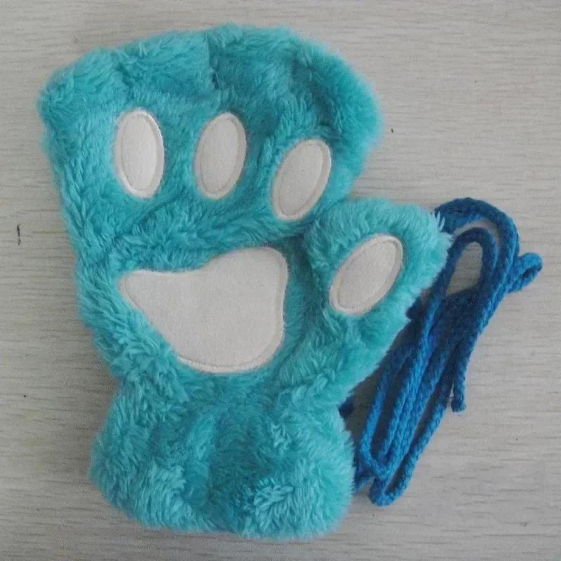 2026 Autumn Winter Kawaii Plush Cat Claw Paw Gloves Warm Soft Short Fingerless Fluffy Bear Mittens Costume Half Finger Gloves