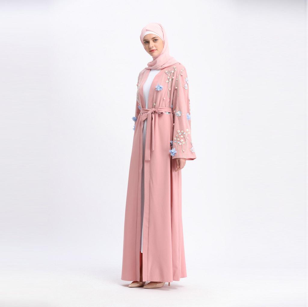 Women Openwork Embroi Long Dress Robe Open Abaya Cardigan Muslim Dubai Robe Gown
