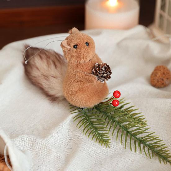 Yousheng Christmas Squirrel Ornament Foam Plush Squirrel Figurine with Pinecones Branches Furry Forest Animal Hanging Decoration for Holiday Xmas Tree