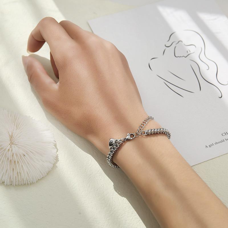 100% Unfading Stainless Steel Bracelet Chain For Lovers Magnet Couple Braslet Heart Attract Paired Brazalete Friendship Jewelry