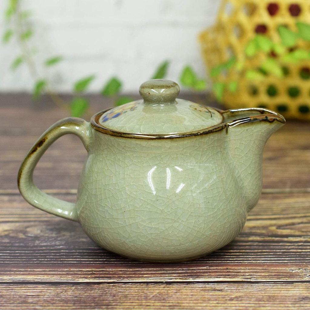 Kutani ware teapot with flower and bird design and net, AK4-0572