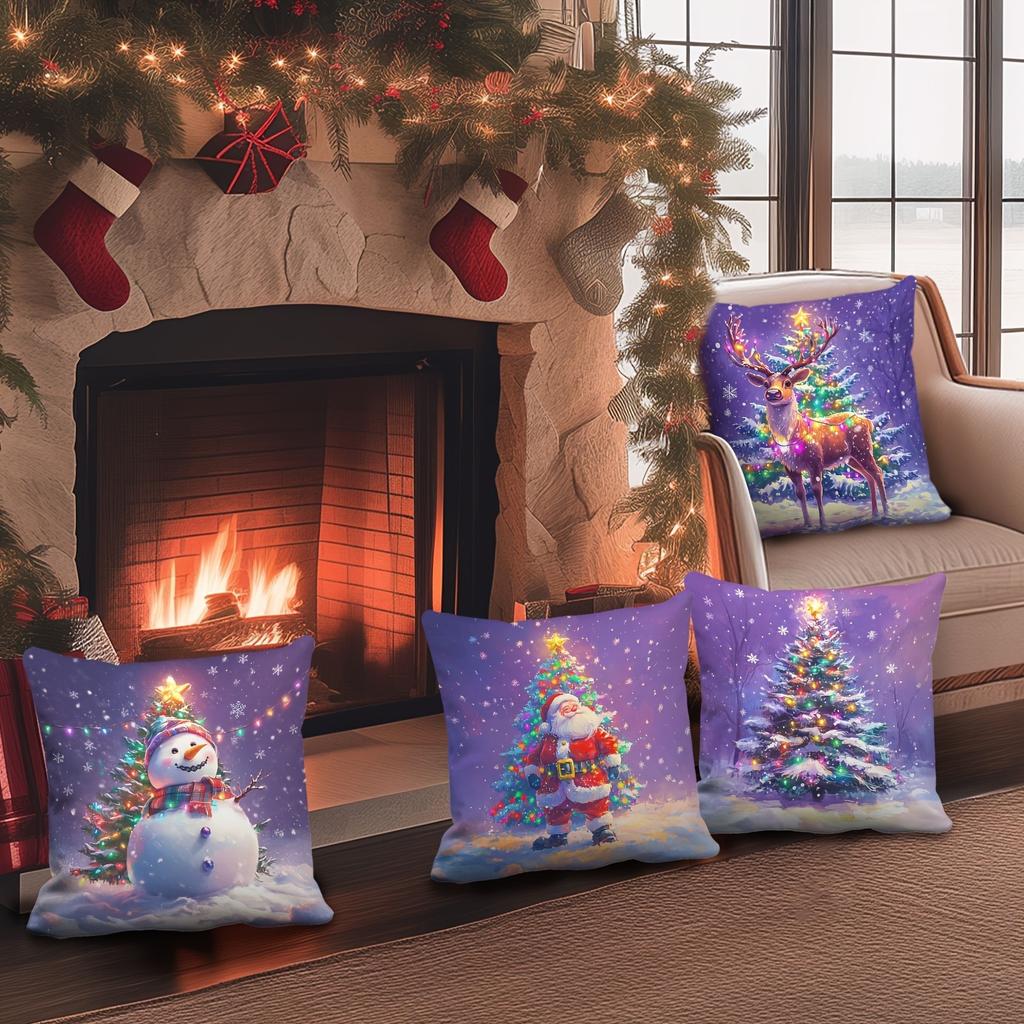 Weihnachts-Kissenbezüge: Schneemann, Weihnachtsmann, Rentier & Weihnachtsbaum Designs Sofabett Kissenbezug, Neujahrs Heimdekoration