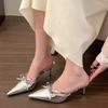 Women's Thin-heeled Baotou Slippers Summer New Sharp Head Shallow Mouth Metal Buckle Anti-slip Wear-resistant High Heels