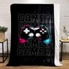 A Colorful Game Controller Over Repeated "GAMER" Text On a Dark Background. for All Seasons Blanket Lunch Break Throw Gift